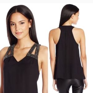 GUESS Oriole Beaded Sleeveless Top/Blouse/Tank Black Size Xsmall